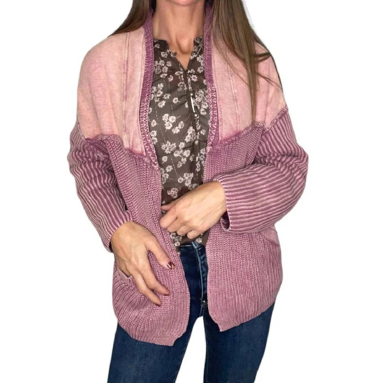 Brielle Open Front Cardigan In Washed Berry Hooded Caped Shawl Collar