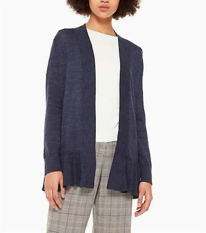 Broome Street Open Front Denim Cardigan In Blue Cashmere Blend Cotton Blend Poly Blend