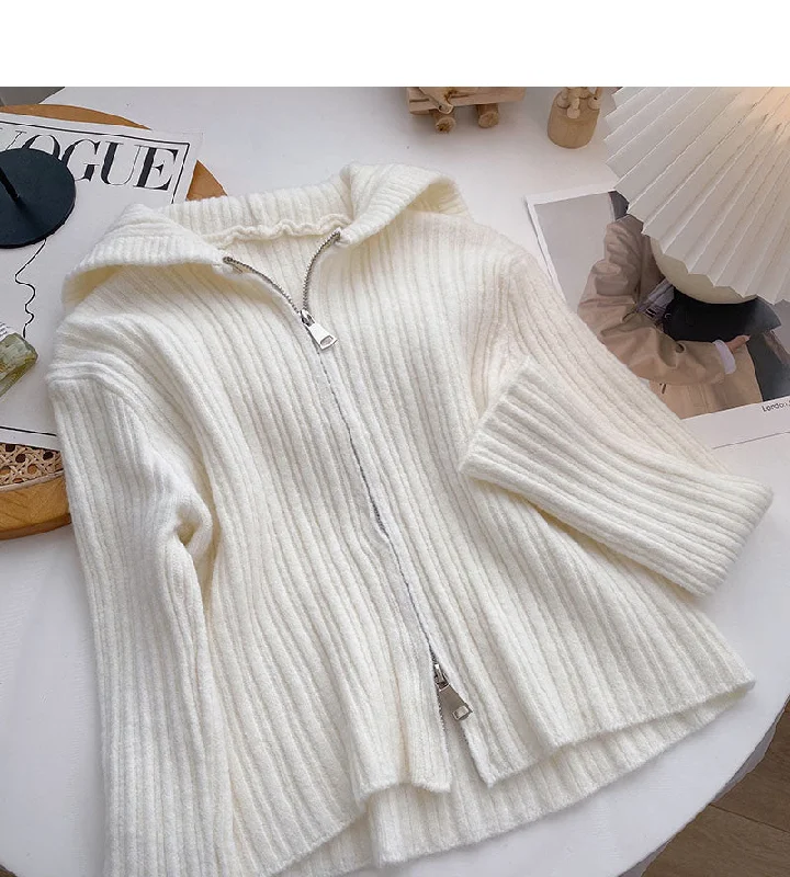 Cardigan hooded knitted coat solid short top fashion  6541 Stylish Fashionable Trendy