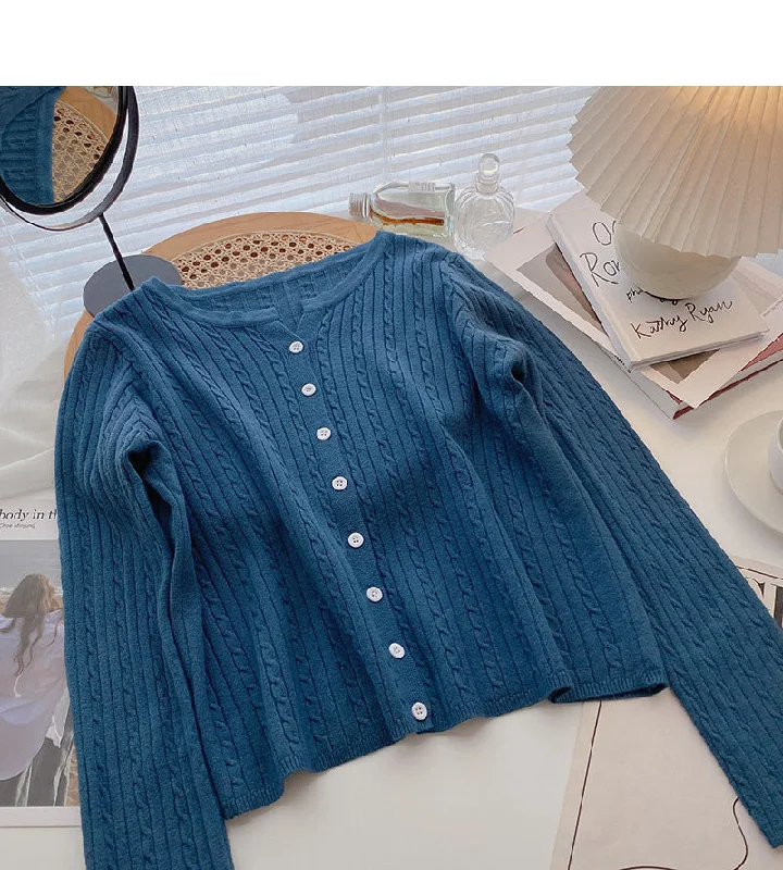 Cardigan women's knitted coat casual single breasted long sleeved top  6546 Handmade Hand-knitted Hand-woven