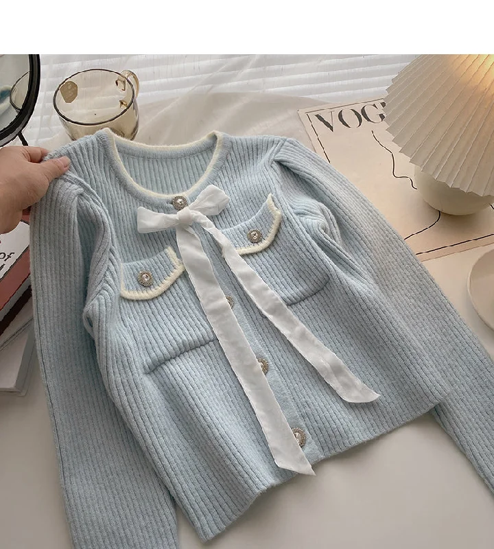 Design sense Vintage diamond button long sleeve knitted cardigan  5902 Fleece Cardigan Nylon Polyester