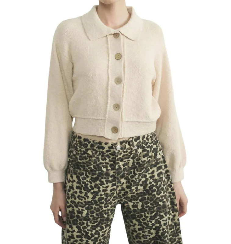 Dorothea Cardigan In Beige Polka Dot Checkered Tartan