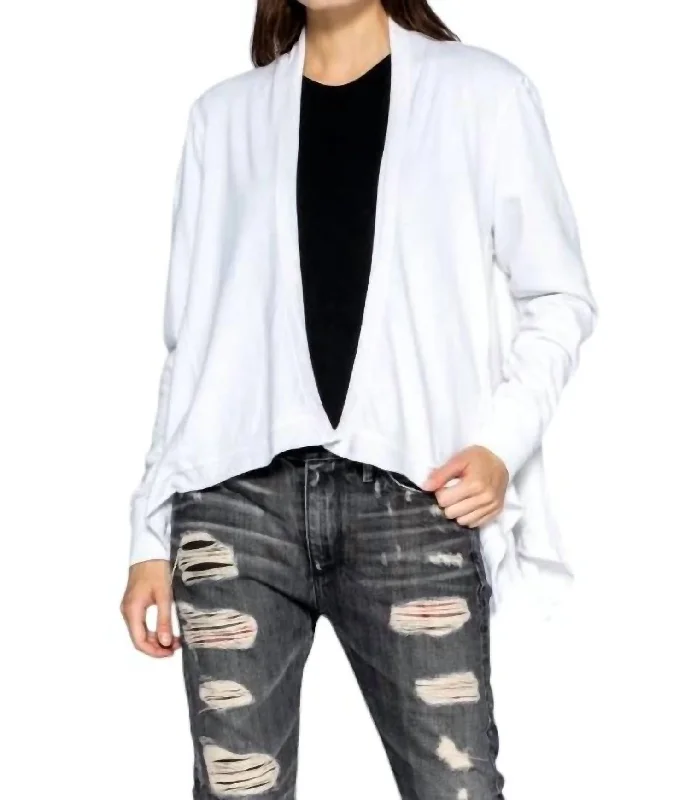 Fly Away Angled Cardigan In White Modern Contemporary chic