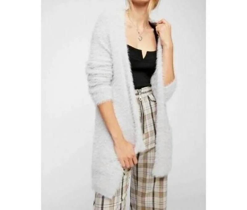 Fuzzy Open Front Cardigan In Light Grey Machine Wash Dry Clean Hand Wash