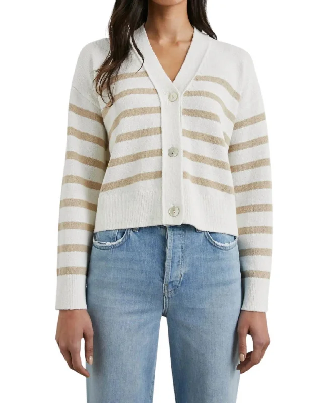 Geneva Cardigan In Sand Stripe Fleece Cardigan Nylon Polyester