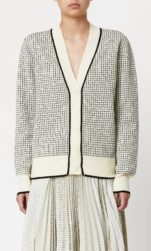 Jacquard Check Cardigan In Black/beige Cardigan Knitwear Sweater