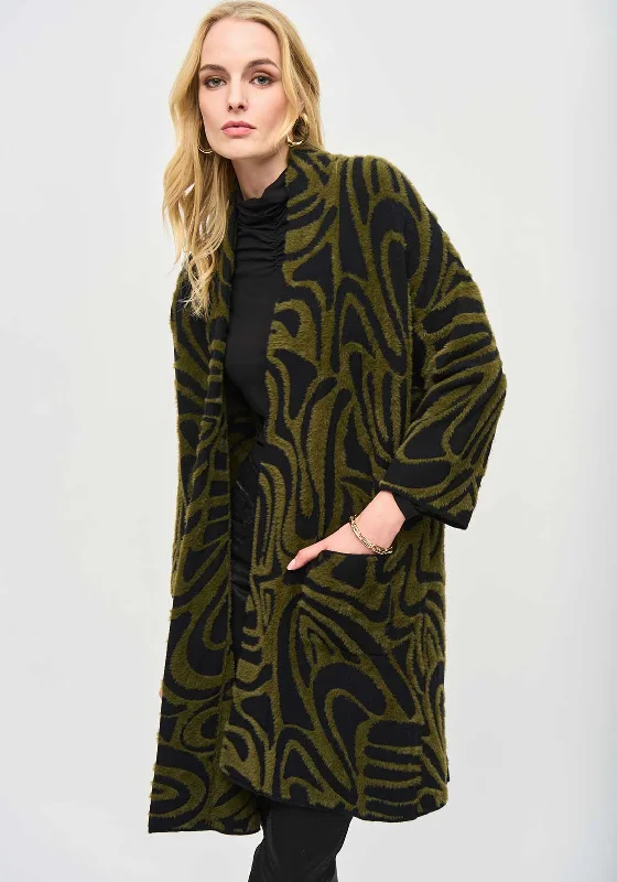 Joseph Ribkoff Oversized Abstract Print Cardigan, Iguana & Black Sequined Glittery Shiny