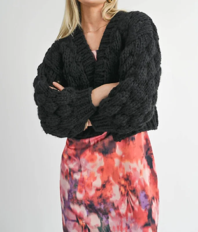 Kayla Chunky Cardigan In Charcoal Lace Blend Ribbed Blend Corduroy Blend