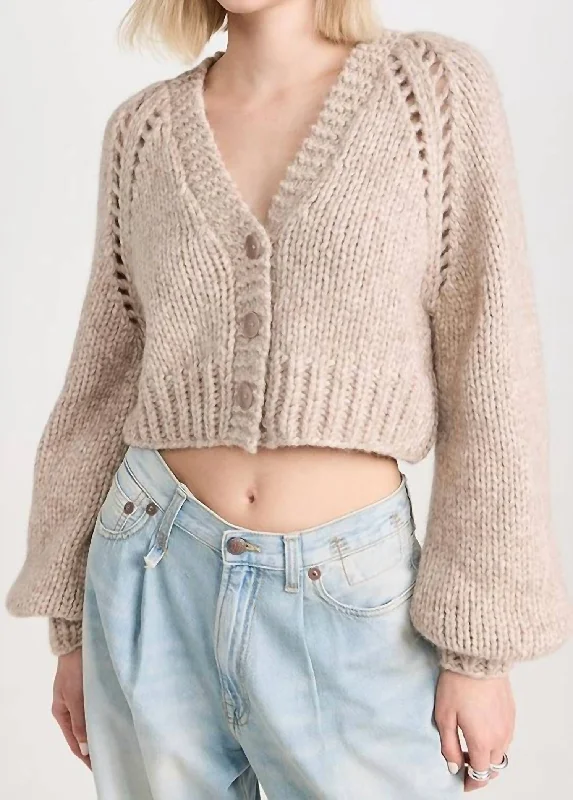 Marshe Crop Cardigan In Fawn Thin Thick Dense