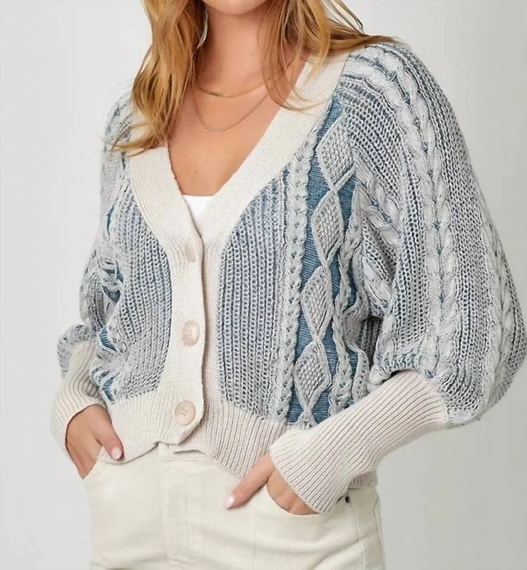 Mixed Cardigan In Blue Collared Crew Neck Turtle Neck