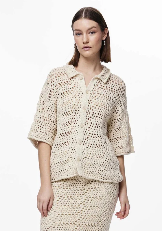 Pieces Aia Crochet Short Sleeve Cardigan, Birch Print Jacquard Patchwork