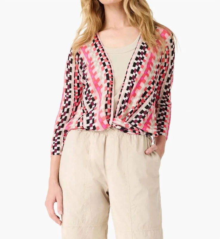 Pixel Sunset 4-Way Cardigan In Pink Multi Transparent Opaque Sheer