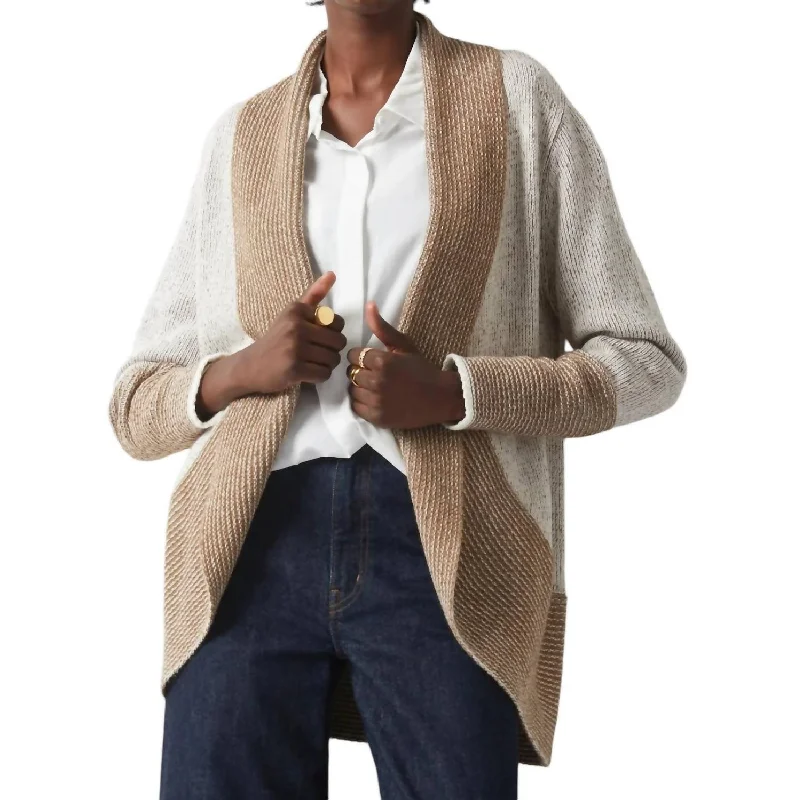 Plaited Cardigan In Latte Tailored Straight A-Line