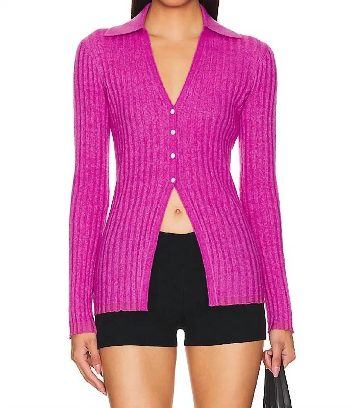 Rib Button Cardigan In Fuchsia Cardigan Knitwear Sweater