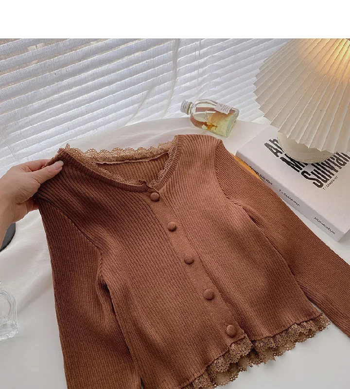 Small retro short top slim knit cardigan  6511 Welt Pockets Slit Pockets Flap Pockets