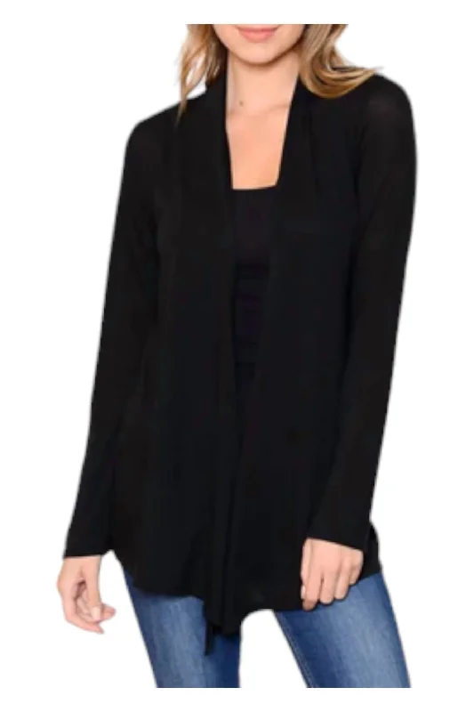 Soft Solid Cardigans In Black Welt Pockets Slit Pockets Flap Pockets