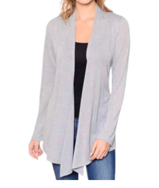 Soft Solid Cardigans In Heathered Grey Front Pockets Side Pockets Patch Pockets