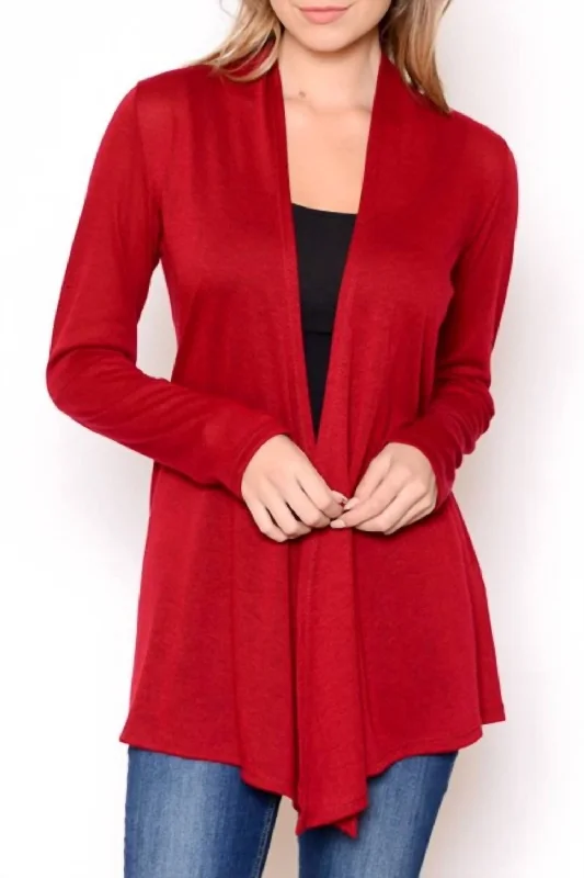 Soft Solid Cardigans In Red Zippered Front Buttoned Front Snap Front