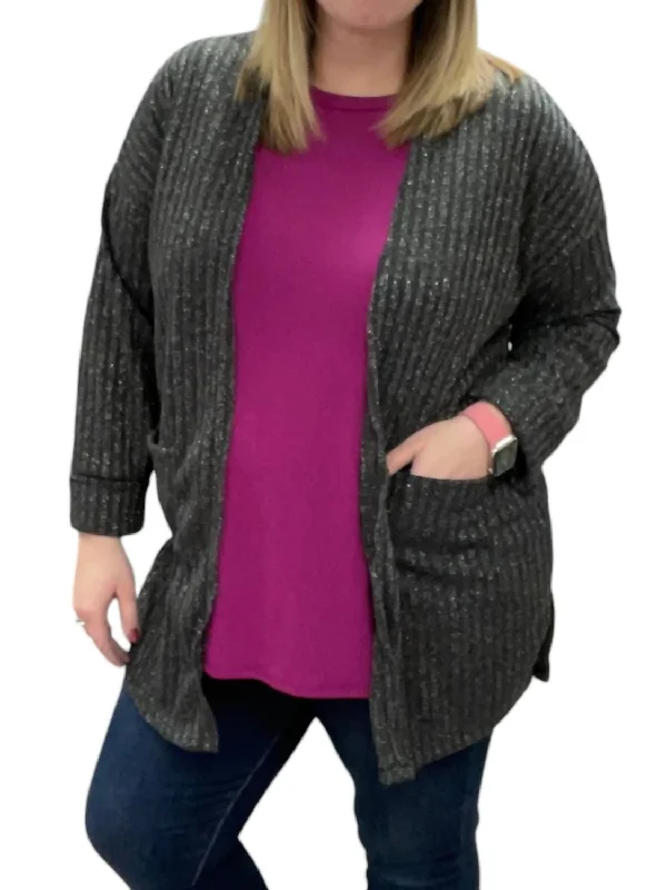 Sparkle Cardigan In Charcoal Spandex Blend Rayon Blend Denim Blend