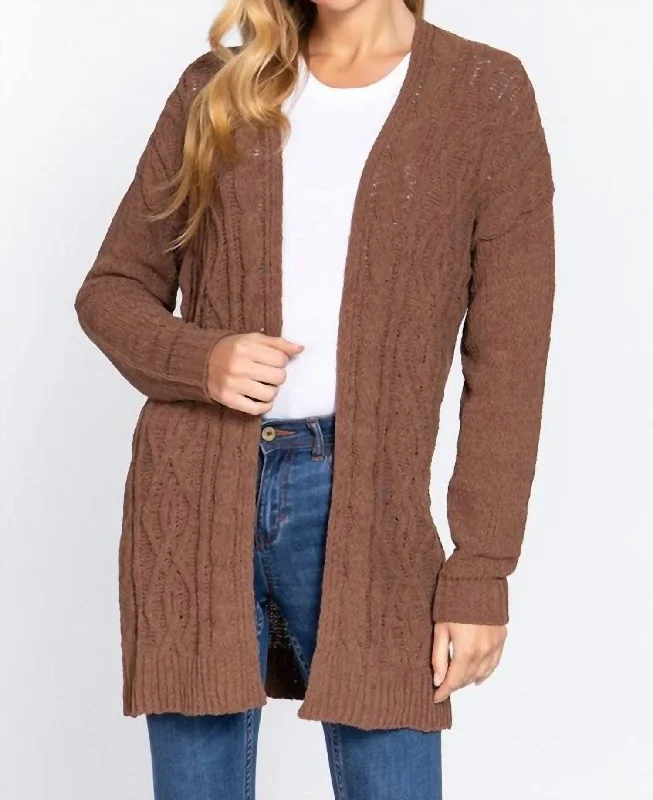 Sutton Chenille Cardigan In Brown Stylish Fashionable Trendy