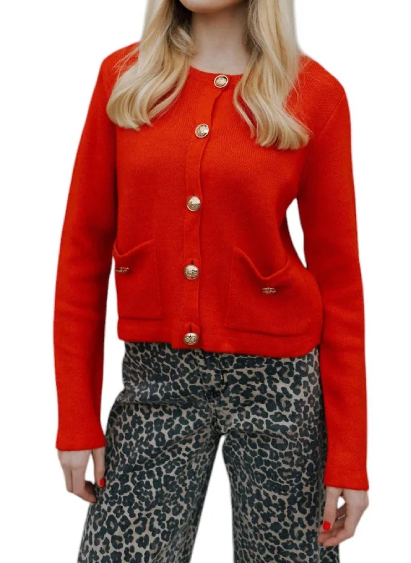 Sweater Cardigan In Red Elasticated Padded Insulated