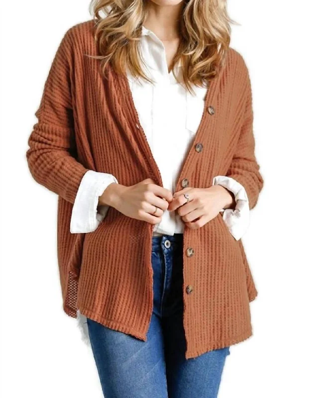 Waffle Knit Cardigan In Ginger Chenille Fabric Brocade Fabric Lace Fabric