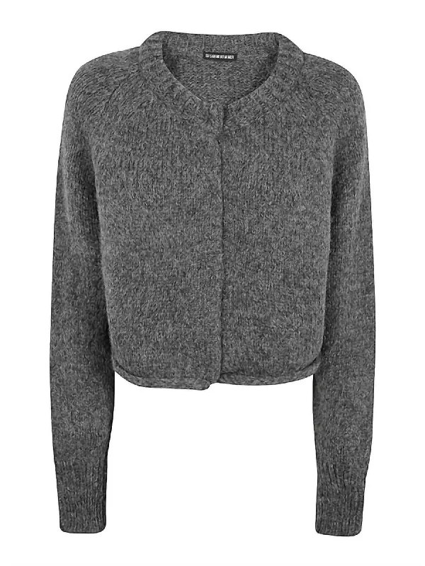 Women's Loose Cropped Cardigan In Grey Melange Seamless Knitted Crochet