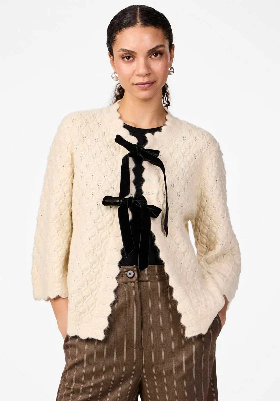 Y.A.S Egsa Bow Front Crochet Cardigan, Birch Plaid Cardigan Polka Dot Checkered